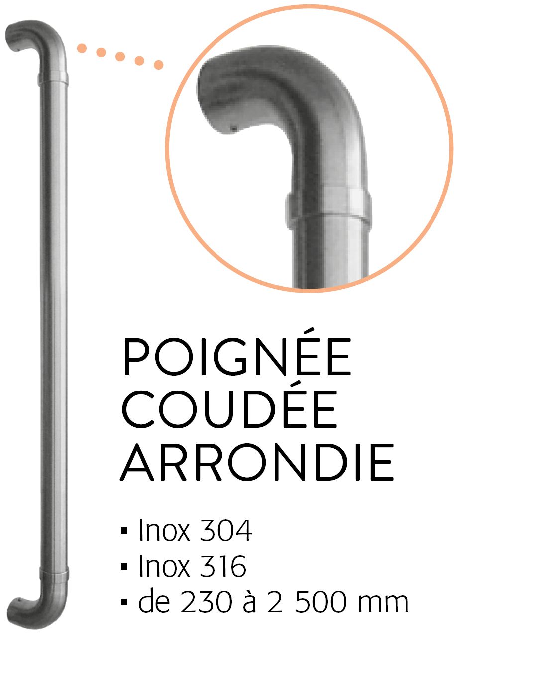 Poignée coudée arrondie Poignée coudée arrondie